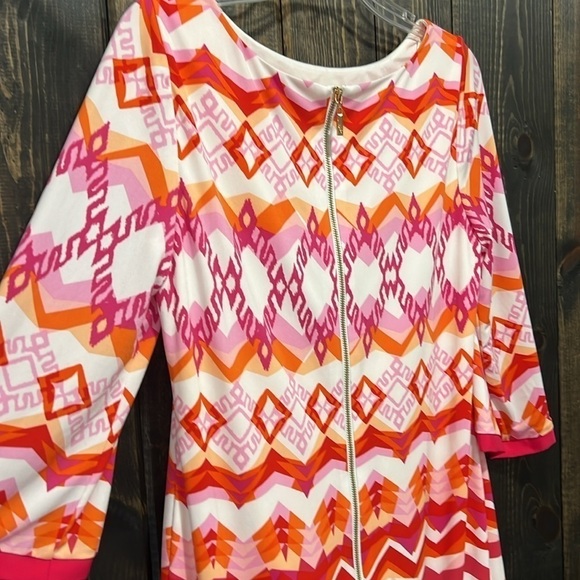 Eliza J Dress 8 Mini Shift Pink & Orange Pattern Aztec Boho Office Zipper Back - Picture 6 of 8